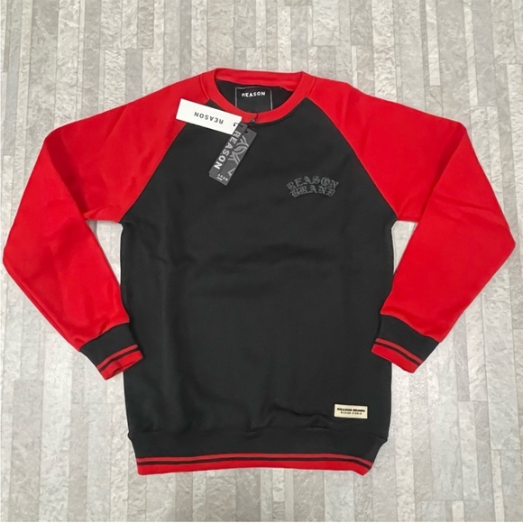 NWT Reason Clothing Reglan Crewneck Sweatshirt in Ted and Black, Size Medium - Picture 2 of 7